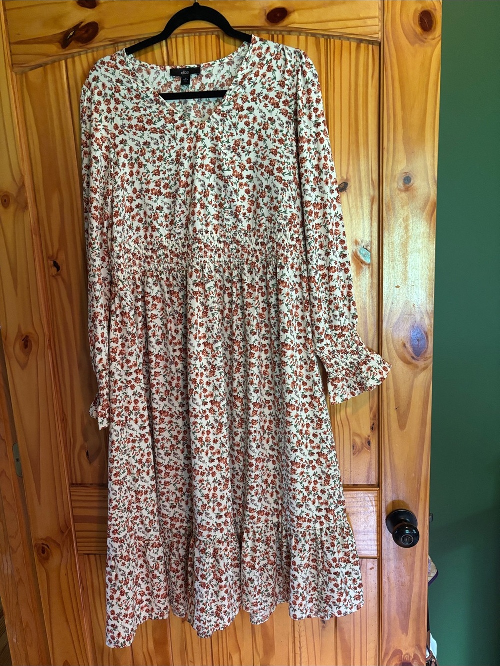 Ellos Cream Midi Dress with Rust Floral Print